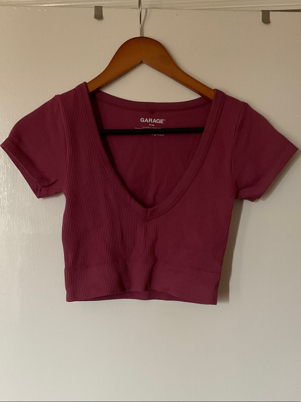 Garage Plum Ribbed Deep V Crop Top